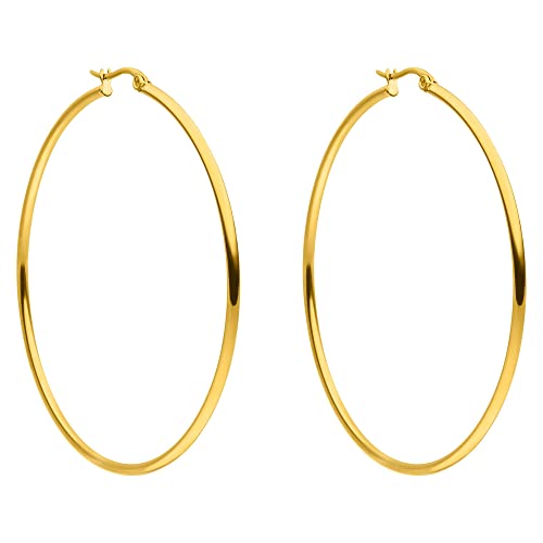 PURELEI® Hoops Ohrringe (Gold), Wasserfeste Ohrringe für Damen, Creolen aus Edelstahl, Geschenk für Frauen, 63mm Durchmesser