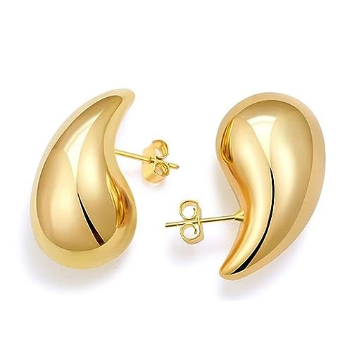 Ohrringe Gold Creolen, 18K Bottega Dupes Ohrringe Damen, Chunky Gold Hoop Earrings, Tropfen Ohrringe Vergoldet, Hypoallergene Teardrop Earrings Modeschmuck Geschenke, Exquisit High - End und kompakt