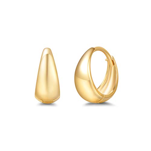 Solide 14 Karat 585 Gelb Gold Creolen Breite Huggies Ohrringe Basic Minimalist Schmuck Geschenk für Damen Mädchen - Durchmesser: 12 mm
