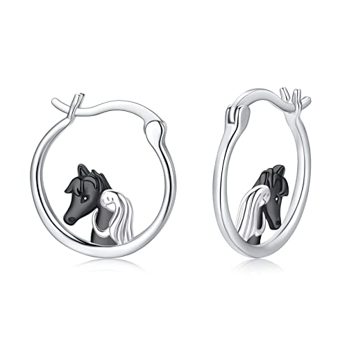 Pferde Creolen Silber 925 Pferde Ohrringe Mädchen Schwarz Pferdeliebhaber Schmuck Pferde Mädchen Geschenk für Kinder Damen