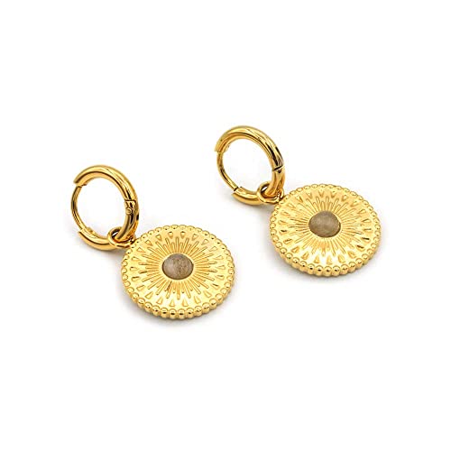 ARTIQO Creolen aus Edelstahl Ohrringe (Gold) - Creolen gold mit Anhänger (1,5cm Durchmesser) Ohrringe gold mit Mandala Coin - wasserfest und hautfreundlich - Modell Mancora