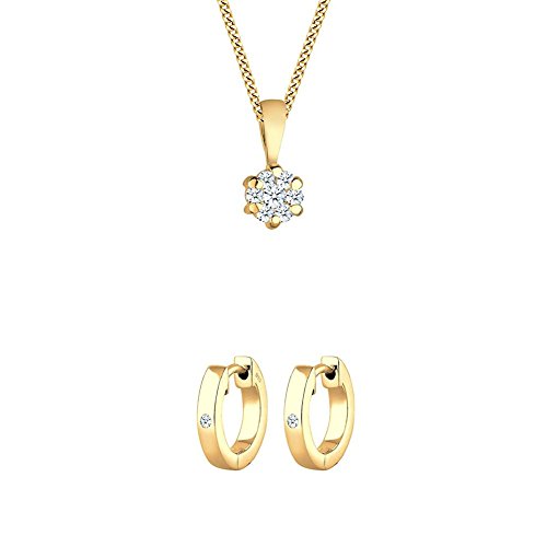 Diamore Damen Halskette 585 Gelbgold Diamant 0,15ct Gold Länge 45 cm + Diamore Damen-Creole Diamant - 0306430817