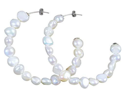NicoWerk Damen Silber Ohrringe Creolen aus 925 Sterling Silber Barock Perlen Elegant Ausgefallen SOR434