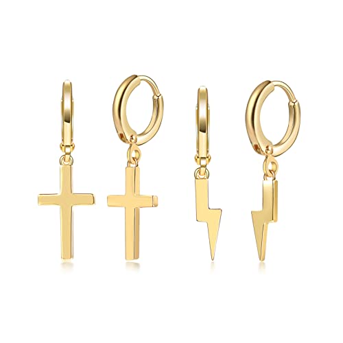 Kreuz Ohrringe Gold 925 Creolen Damen Klein Ohrringe Set Ohrstecker Goldene Ohrhänger für Herren Frauen