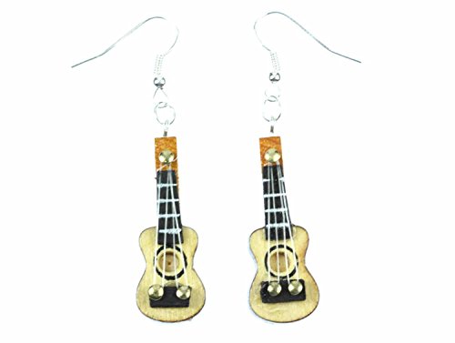 Miniblings Gitarre Ohrringe Hänger Gitarrenohrringe Gitarren Musik Musiker Holz - Handmade Modeschmuck I Ohrhänger Ohrschmuck versilbert