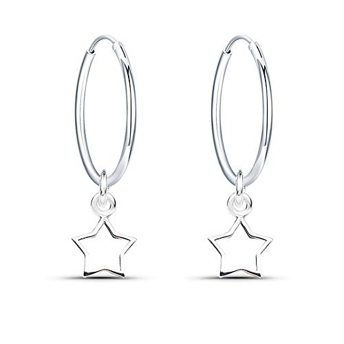 Epoch World 925 Silber Ohrringe Damen Creolen mit Anhänger Stern Ohrhänger Kreolen Durchmesser 16mm Ohrringe für Frauen und Mädchen