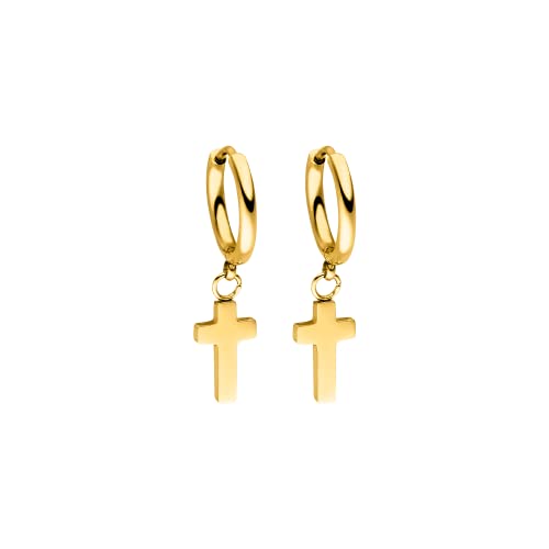 PURELEI® Cross Creole Ohrring (Gold), Damen Ohrringe aus langlebigem Edelstahl, Wasserfester Schmuck, 13.9 mm Durchmesser