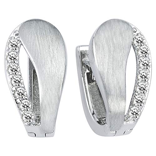 Vinani Damen Ohrringe 925 Silber - Klapp-Creolen mattiert Zirkonia weiß - 925 Sterling Silber für Frauen - 2CZR