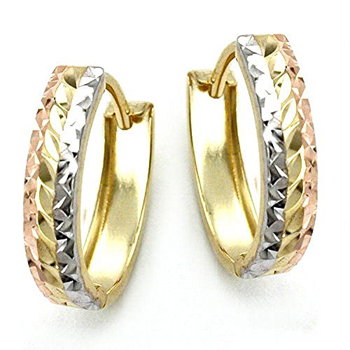 Goldohrringe Ohrschmuck Damen Ohrringe Creolen tricolor Diamantiert aus 375 9 kt Gold 12 x 3 mm inkl. Schmuckbox