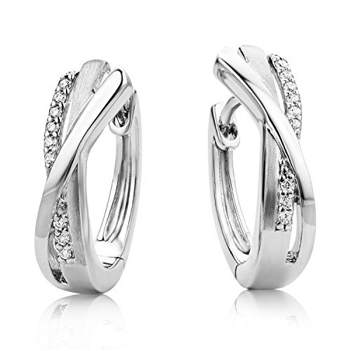 Miore Silber Ohrringe Damen Creolen Stilvolle Ring-Ohrringe aus 925 Sterling Silber mit farblosen Zirkonia-Steinen, Ohrschmuck