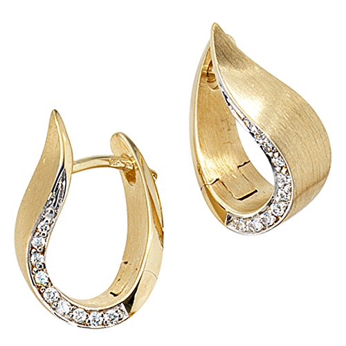 Jobo Damen Creolen 585 Gold Gelbgold bicolor teilmatt 18 Diamanten Brillanten Ohrringe