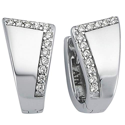 Vinani Damen Ohrringe 925 Silber - Klapp-Creolen Ohrring Set für Frauen aus 925 Sterling Silber Zirkonia weiß Trapez glänzend 2CZE