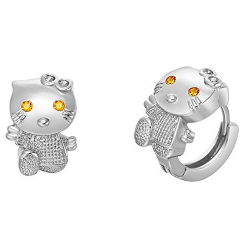 Uloveido Damen Silber Farbe Kätzchen Kitty Kleine Creolen Zirkonia Kristall Weißes Gold Überzogene Schmucksachen für Gilrs R564-Weiß