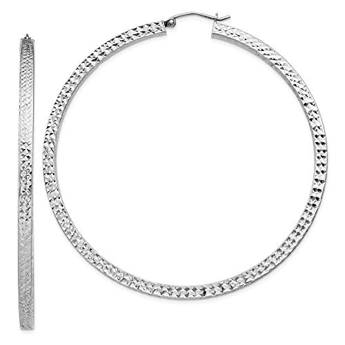 Sterling Silber diamantiert 3 x 65 mm, quadratische Tube-Creolen Ohrringe JewelryWeb