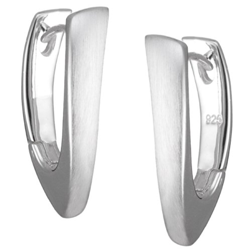 Vinani Damen Ohrringe 925 Silber - Klapp-Creolen mit V- Form mattiert groß glänzend aus 925 Sterling Silber Ohrring Set für Frauen CPG