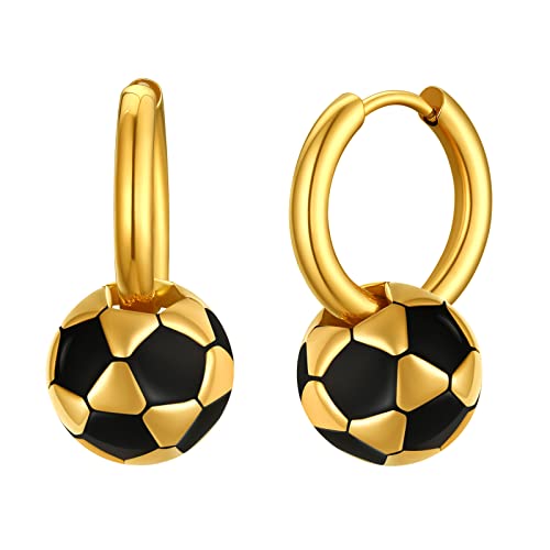 FindChic Ohrringe für Jungs mit Fußball Anhänger Creolen Damen aus Edelstahl Nickelfrei Gold als Geschenk zum Geburtstag, Weihnachten, Valentinstag