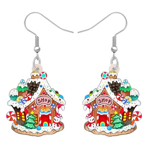 DALANE Acryl Weihnachten Anime Pfefferkuchenhaus Ohrringe Baumeln Tropfen Zuckerstange Schmuck für Frauen Damen Mädchen Kinder lustige Geschenke (Multi A)