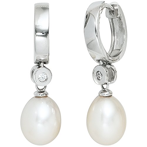 Jobo Damen Creolen 925 Silber 2 Süßwasser Perlen 2 Zirkonia Ohrringe Perlenohrringe