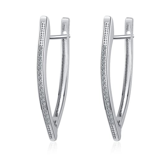 Yikoly 1 Paare Ohrringe Silber 925 Damen Mädchen Einfache V-Form Gross unregelmäßiges Dreieck Mode creolen Süß Ohrstecker Hoop (Silber)