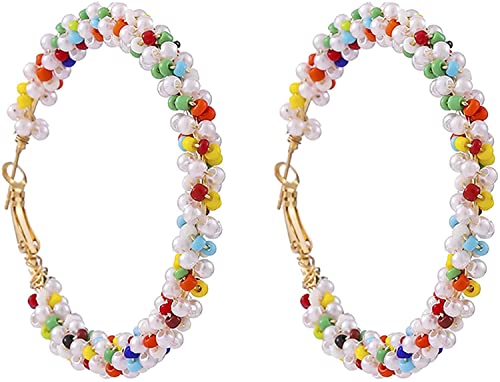 Böhmische bunte Perlen-Creolen für Frauen, große Kreis-Ohrringe für Frauen, Hochzeit oder tägliches Tragen, Schmuckgeschenk Nützlich und praktisch