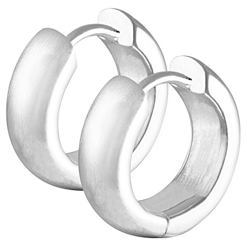 Vinani Damen Ohrringe 925 Silber - Klapp-Creolen Ohrring Set für Frauen rund glänzend mattiert aus Sterling Silber 925 Ohrringe CYM