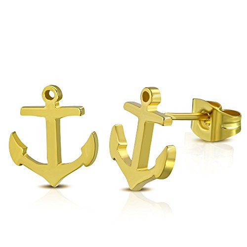 Bungsa Anker Ohrstecker gold - 1 Paar Edelstahl (Ohrringe Ohrschmuck Anchor Marine Sailing Ohrklemmen Damen Frauen Herren Mode Studs Earrings)