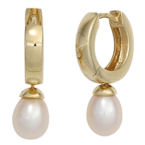 Jobo Damen Creolen 333 Gold Gelbgold 2 Süßwasser Perlen Ohrringe Perlenohrringe