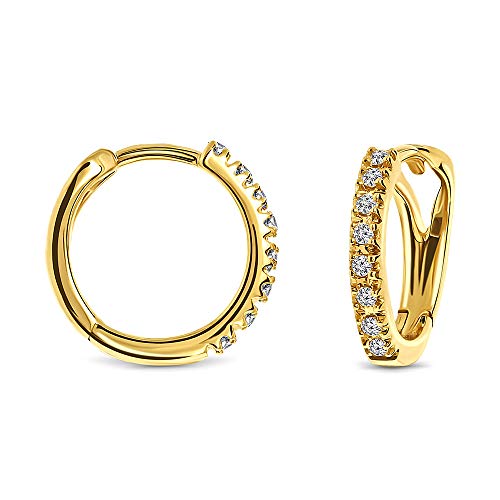 Miore Ohrringe Damen 0.10 Ct Diamant Creolen aus Gelbgold 18 Karat / 750 Gold, Ohrschmuck mit 16 Diamant Brillianten Ø 12 mm