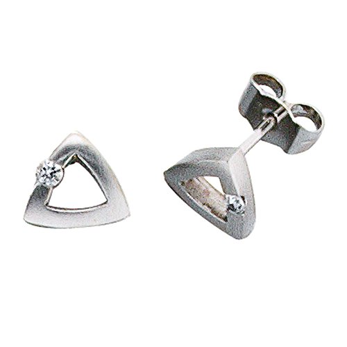 Jobo Damen Ohrstecker dreieckig 950 Platin mattiert 2 Diamanten Brillanten Ohrringe