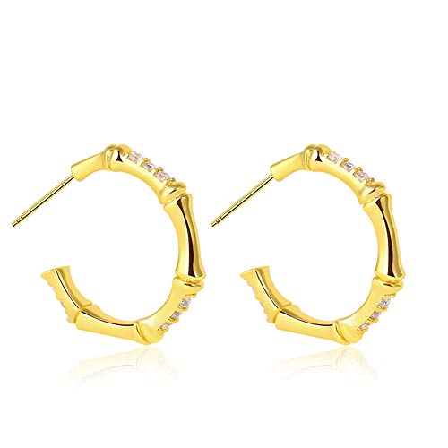 Gnoce Damen Gold Creolen S925 Silber Bambus Slub Ohrringe Mode Ohrringe Stecker Schmuck Geschenk für Frauen Mädchen