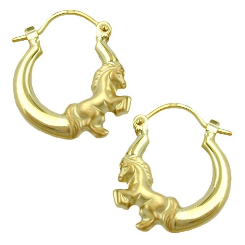Goldohrringe Ohrschmuck Damen Ohrringe Creolen Pferd glänzend mattiert aus 375 9 kt Gold 17 x 14 mm inkl. Schmuckbox