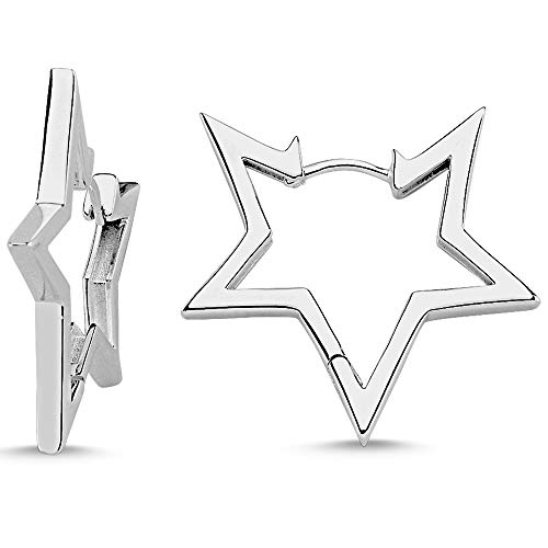 Vinani Damen Ohrringe 925 Silber - Klapp-Creolen Stern glänzend - aus 925 Sterling Silber für Frauen - 2CSR