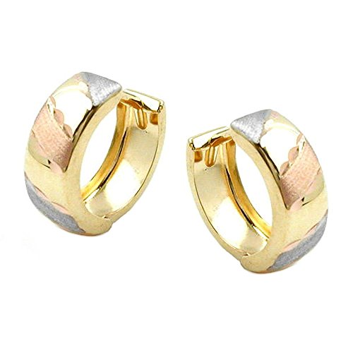Goldohrringe Ohrschmuck Damen Ohrringe Creolen tricolor Diamantiert Vorderseite dreifarbig Diamantiert aus 375 9 kt Gold 12 x 5 mm inkl. Schmuckbox