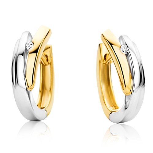 Miore Ohrringe Damen Creolen Bicolor Gelbgold / Weißgold 9 Karat / 375 Gold Diamant Brillianten 0.04 ct