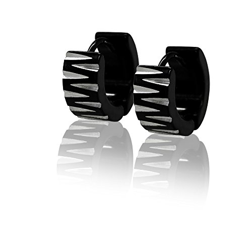 Ein Paar trendige Creolen Ohrringe Edelstahl Klappcreolen Edelstahlcreolen schwarz, Größe:Modell 2 Ø 14mm / 6mm breit