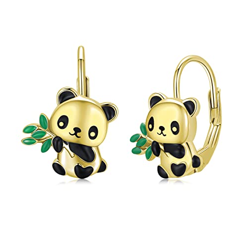 Panda Ohrringe Gold Silber 925 Panda Mädchen Geschenke Pandabär Creolen Hypoallergene Tiere Panda Kinderschmuck Damen...