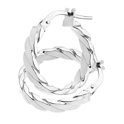Citerna Damen-Ohrringe flach gestreift Design Hoop 9  ct Weiß Gold